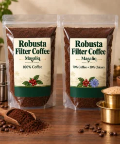 Masaliq Robusta filter coffee bundle with 100 percent coffee and 70 percent coffee 30 percent chicory