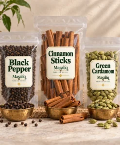 Masaliq aromatic spice bundle with black pepper, cinnamon sticks and green cardamom