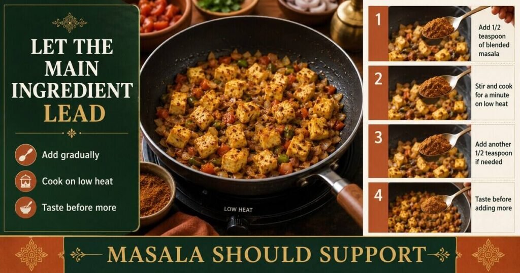 Infographic explaining how masala should support the main ingredient