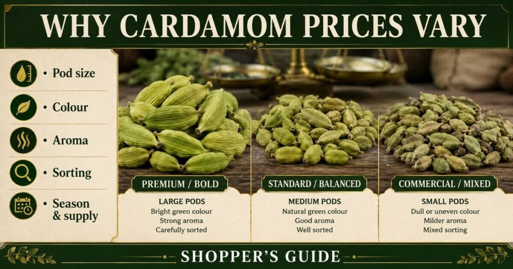 Shopper infographic showing factors that influence cardamom prices
